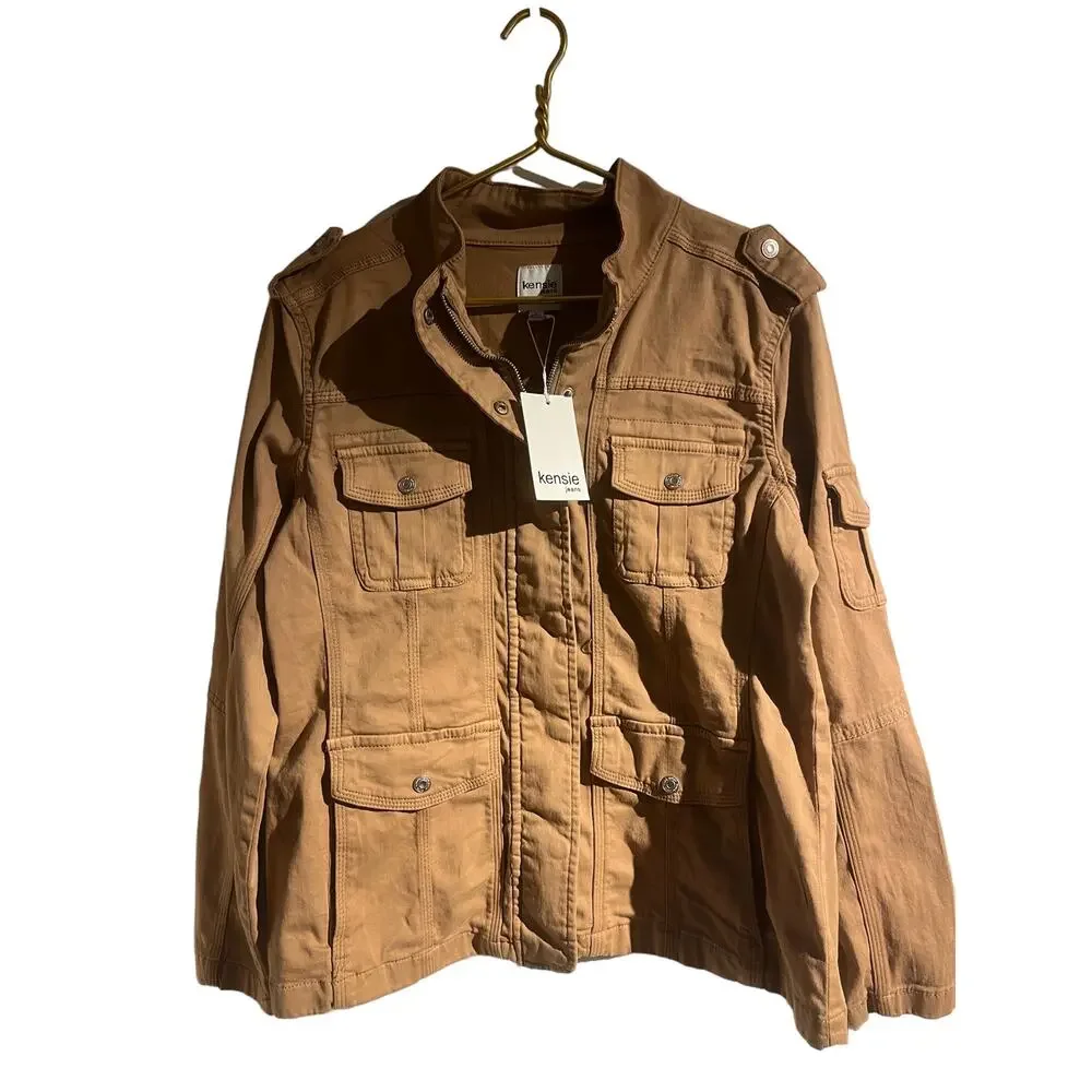 NWT Kensie jeans light weight jacket color Wild mushroom Size large - Picture 2 of 7